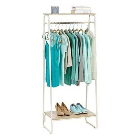 White and Light Brown PI-B2 IRIS USA Metal Garment Rack with 2 Wood Shelves White and Light Brown PI-B2 IRIS USA Metal Garment Rack with 2 Wood Shelves